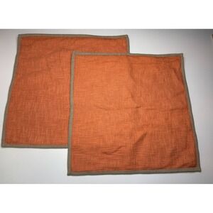 Pottery Barn Set of 2 Pillow Covers 20x20 Orange Peach Cotton Tan Trim Square